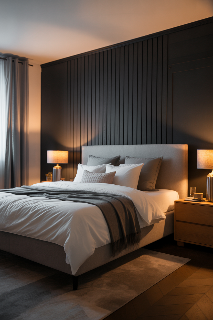 blackboard and batten accent wall bedroom with modern minimal decor