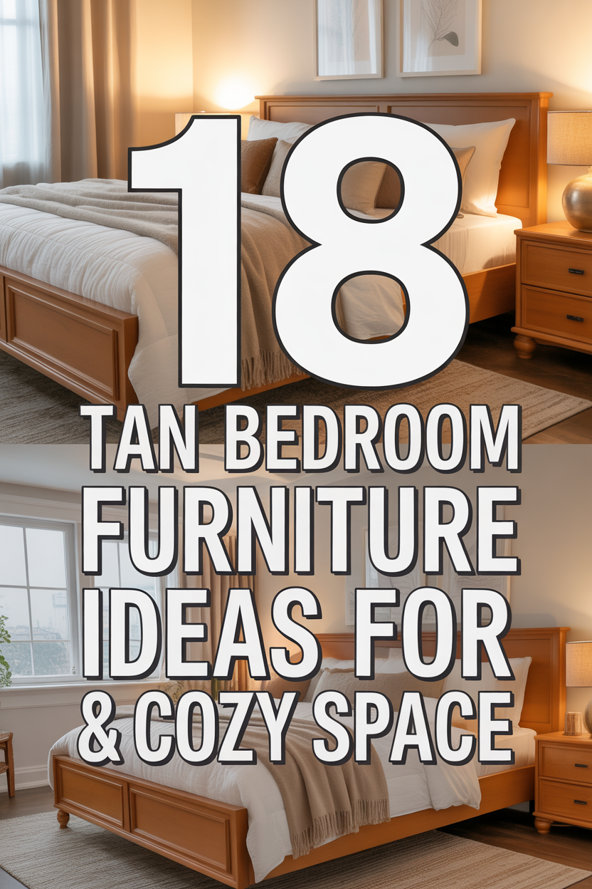 Tan bedroom furniture ideas for a cozy neutral bedroom setup with warm tones and soft decor