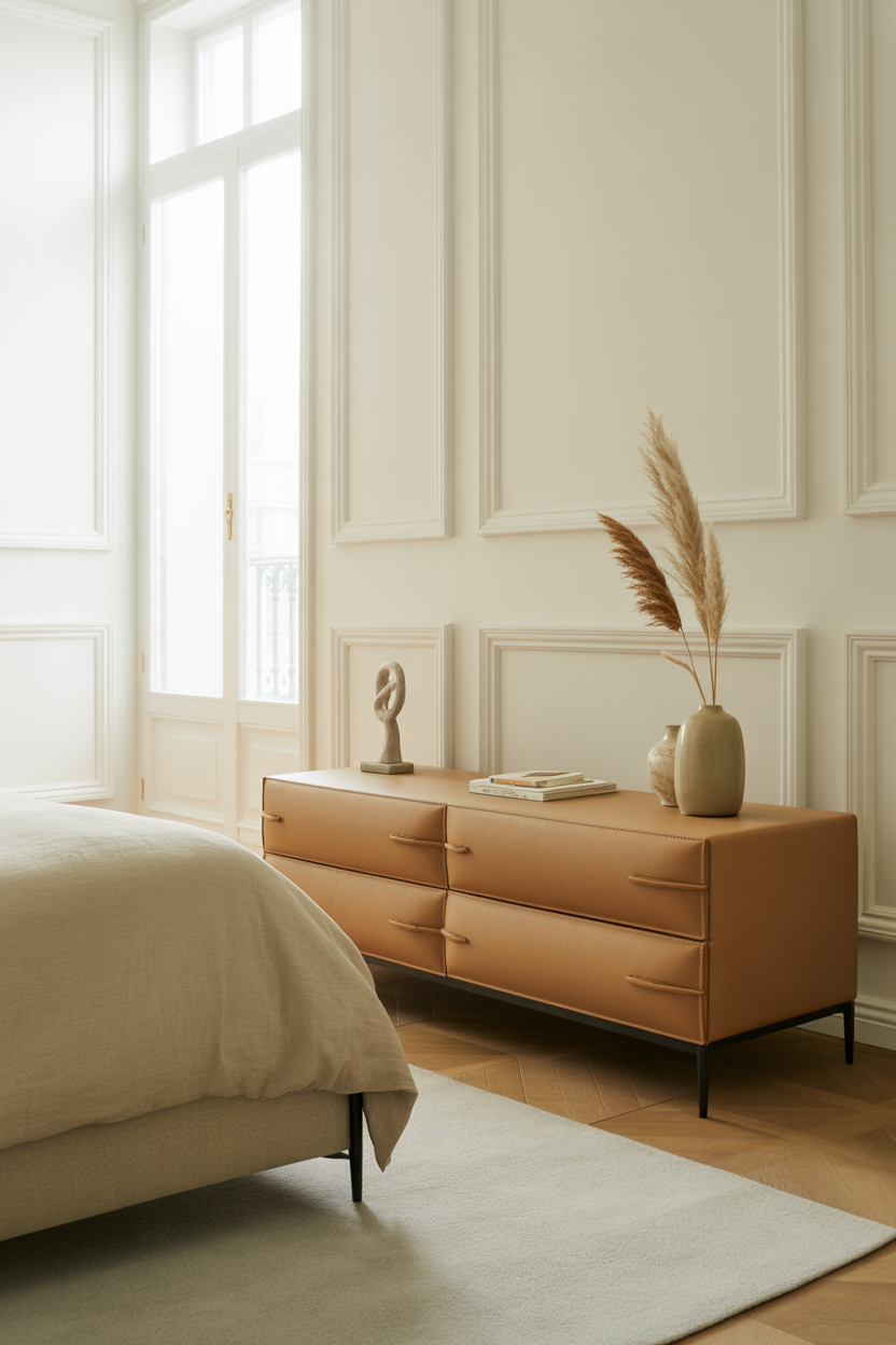 Modern low tan dresser with a clean look