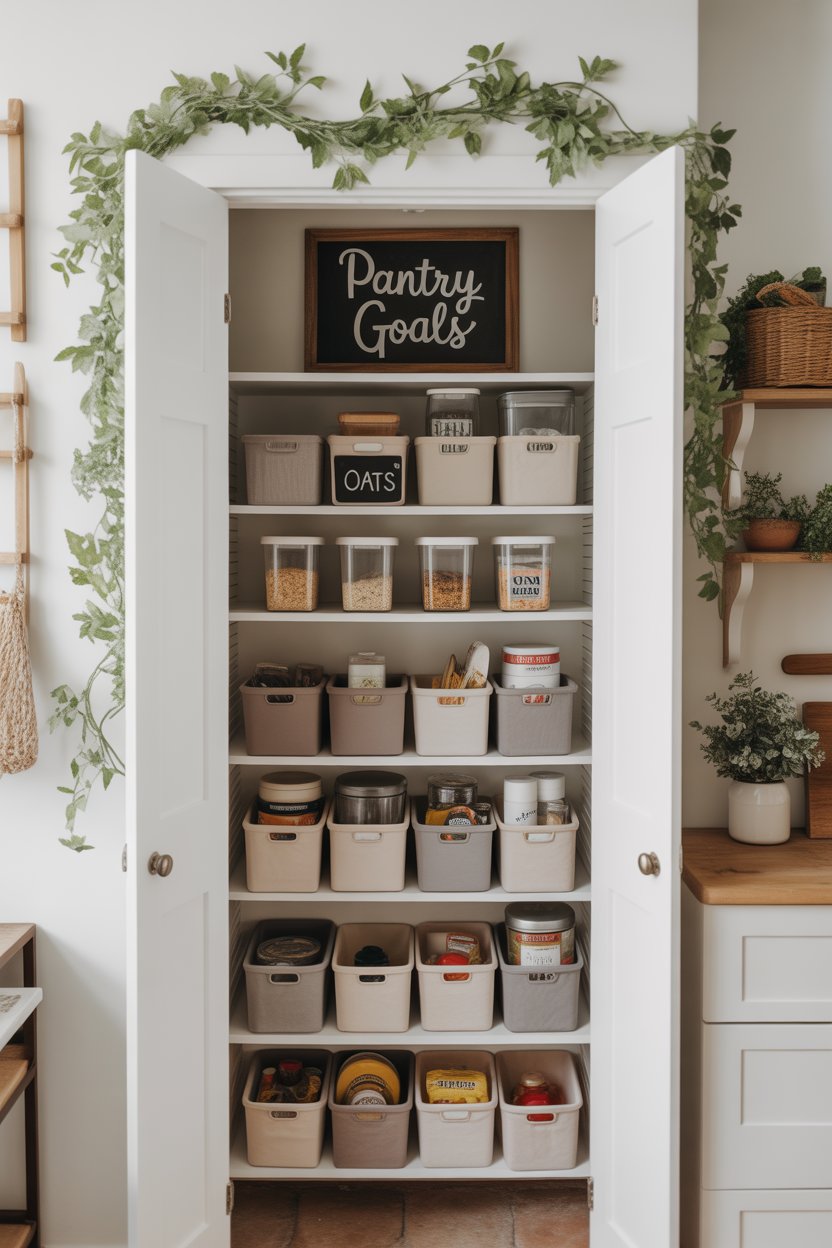 Budget-friendly DIY corner pantry using adjustable closet organizer shelving system