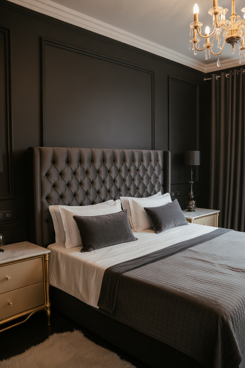 luxury black gold bedroom hotel vibes