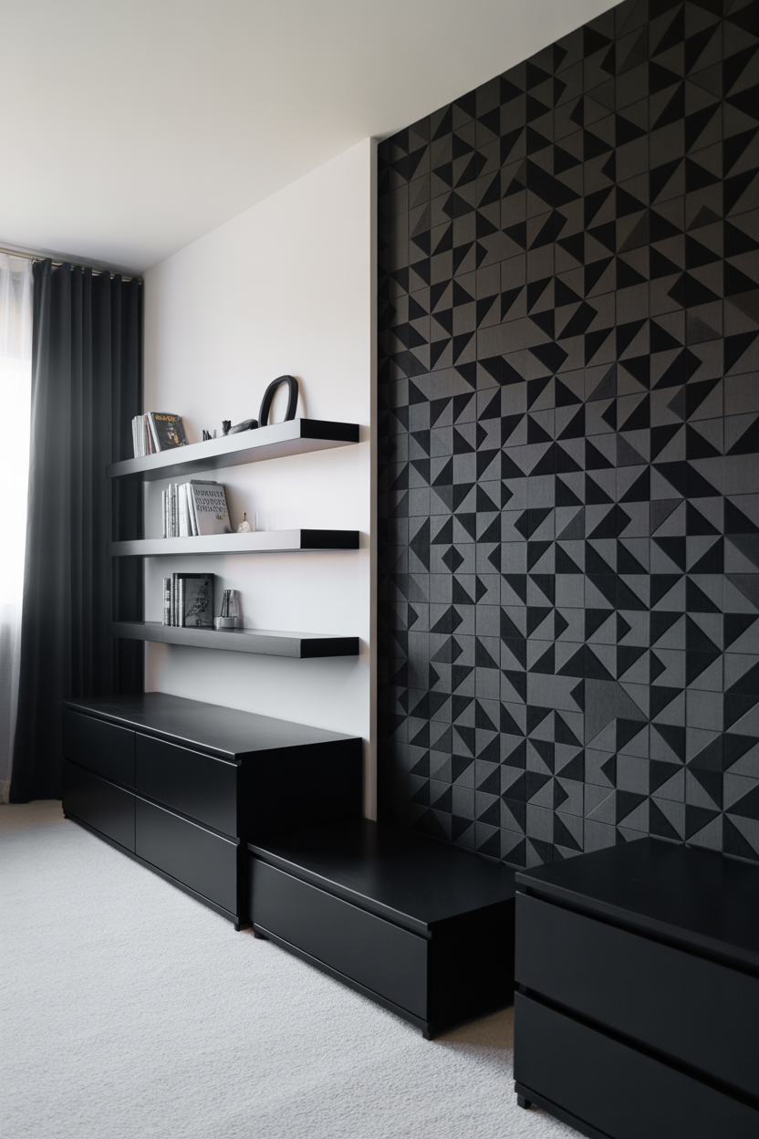 rental friendly black bedroom removable wallpaper