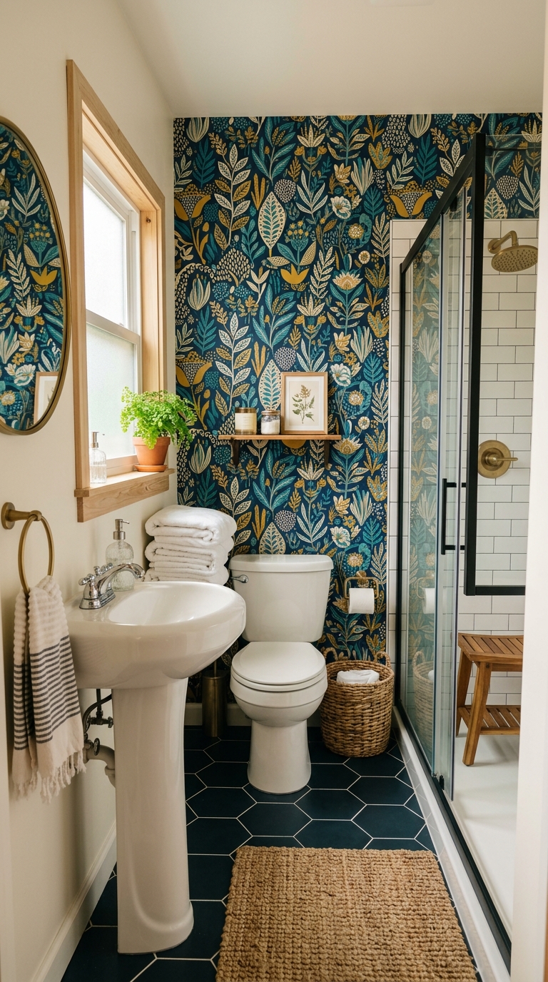 Bold accent wall idea for small bathroom decor