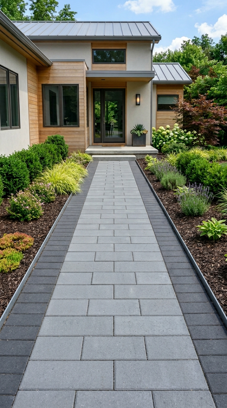 Running bond concrete paver walkway design