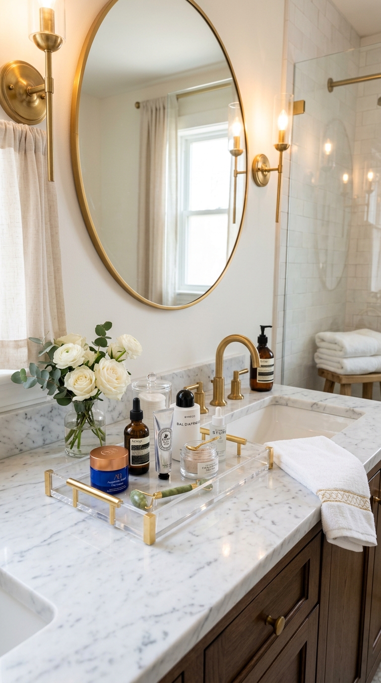 Bathroom vanity tray organizer