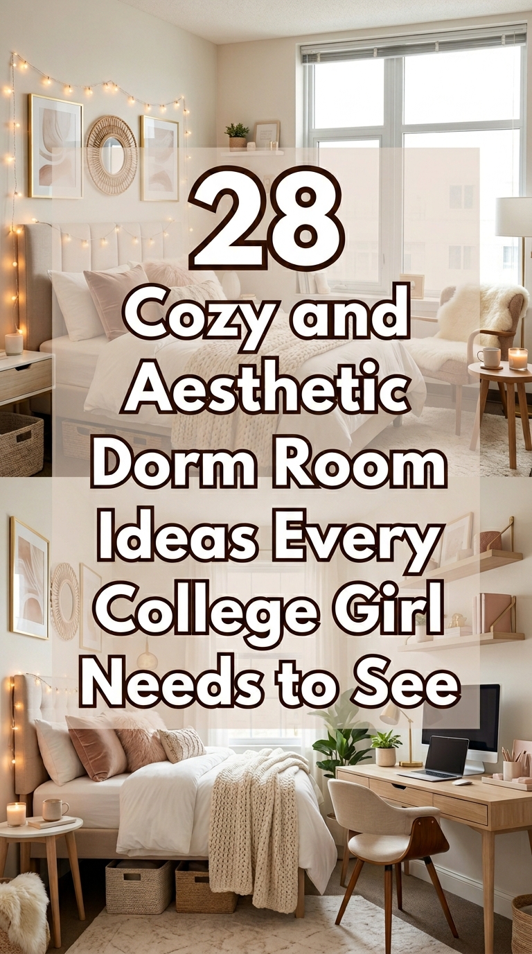 Stylish dorm room decor with cozy college girl aesthetic