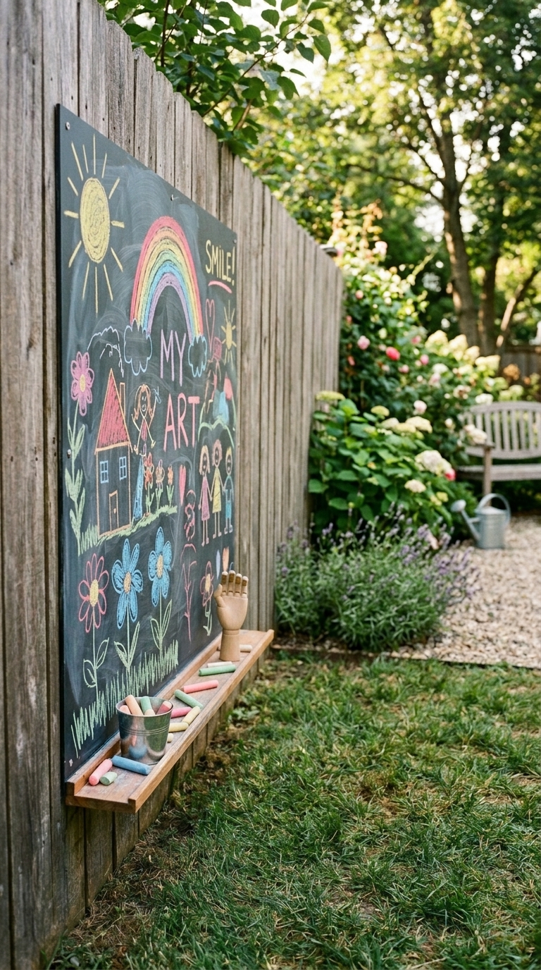 Chalk art wall backyard play area for kids