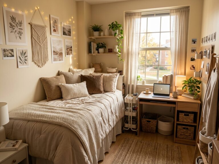Cozy college room decor ideas with stylish dorm room inspiration for small spaces.