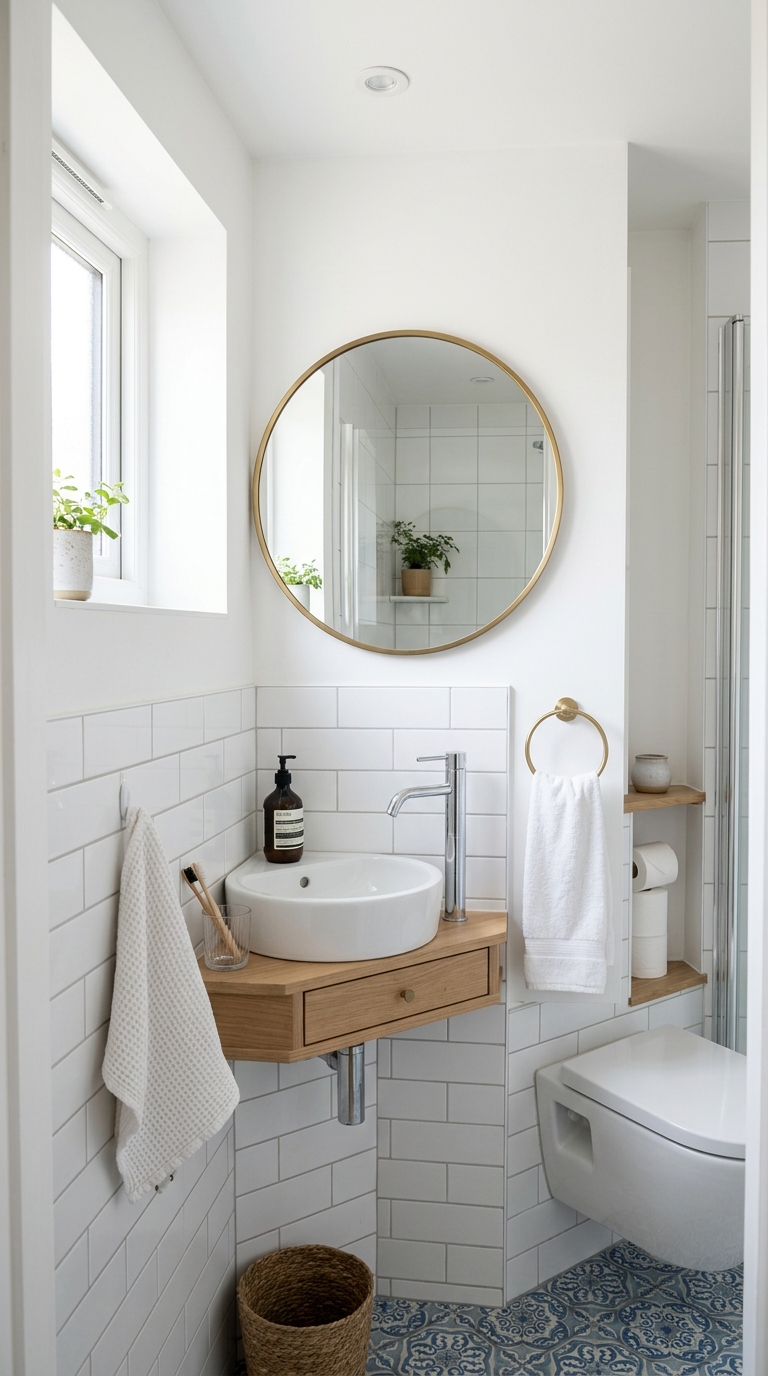 Corner sink idea for small bathroom layout