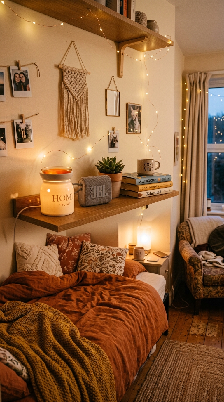 ozy dorm room with wax warmer, speaker and ambient lighting creating a relaxing atmosphere
