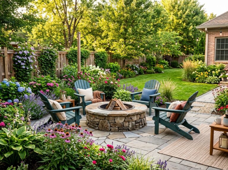DIY backyard fire pit ideas with a luxury stone fire pit and cozy outdoor seating.