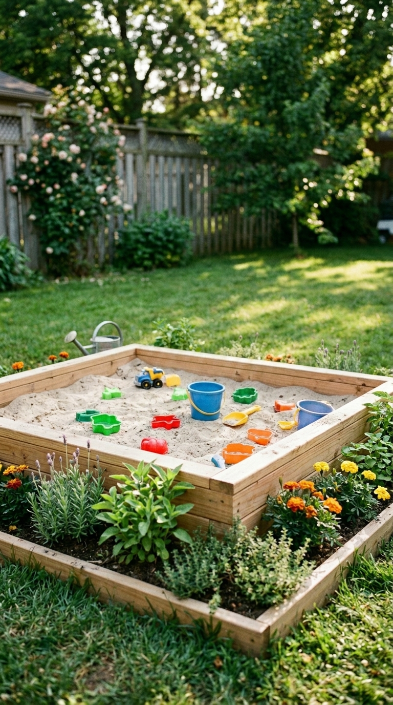 DIY sandbox garden backyard play area for toddlers