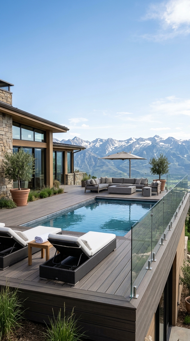 Elevated backyard pool with panoramic mountain views