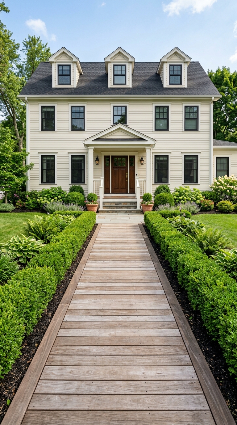 Wooden walkway leading to home front entrance