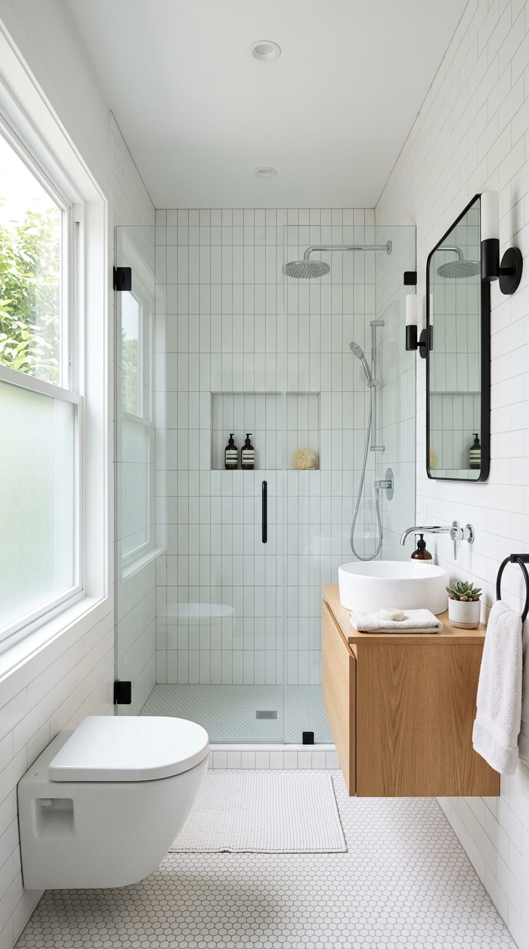 Glass shower door idea for small bathroom remodel