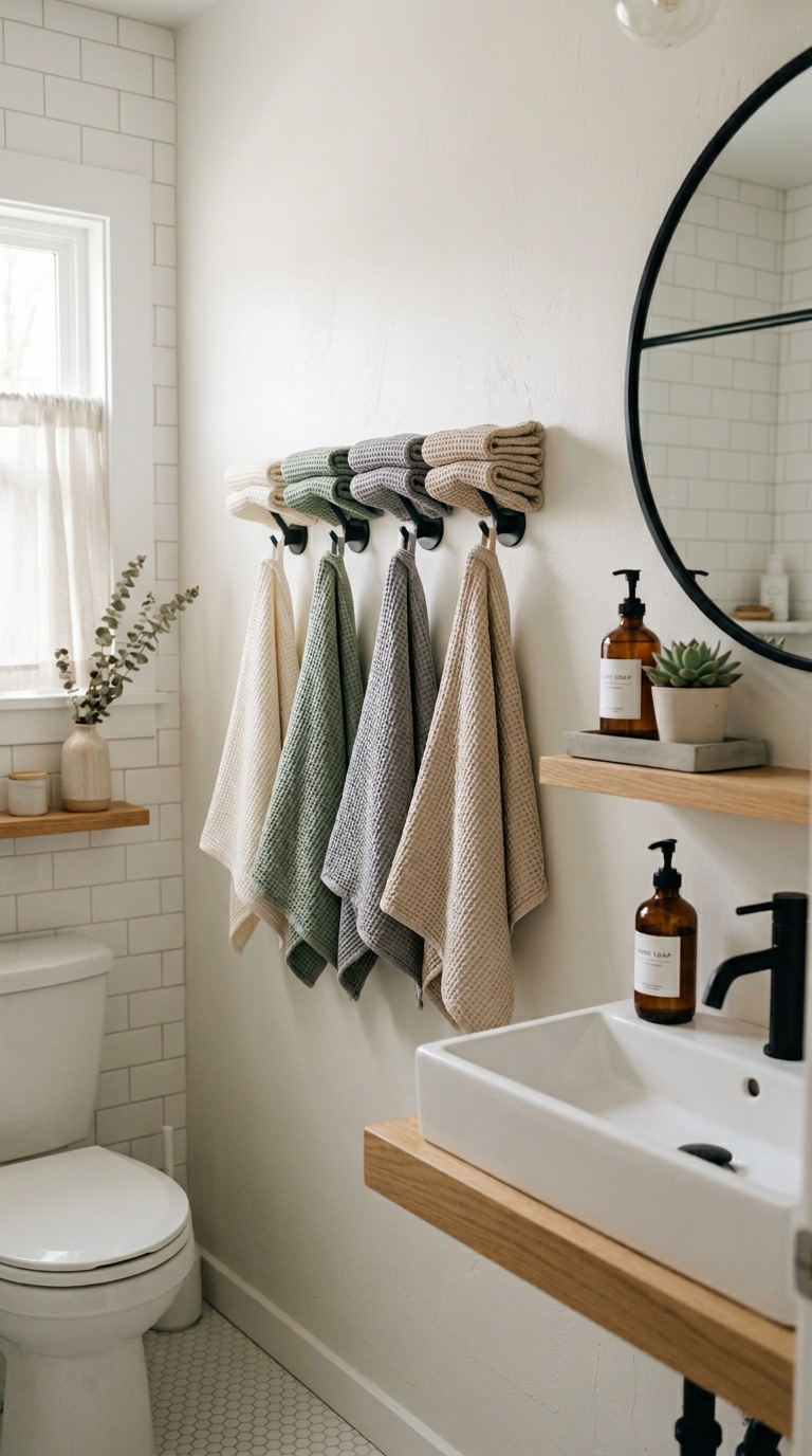 Wall hook idea for small bathroom towel storage