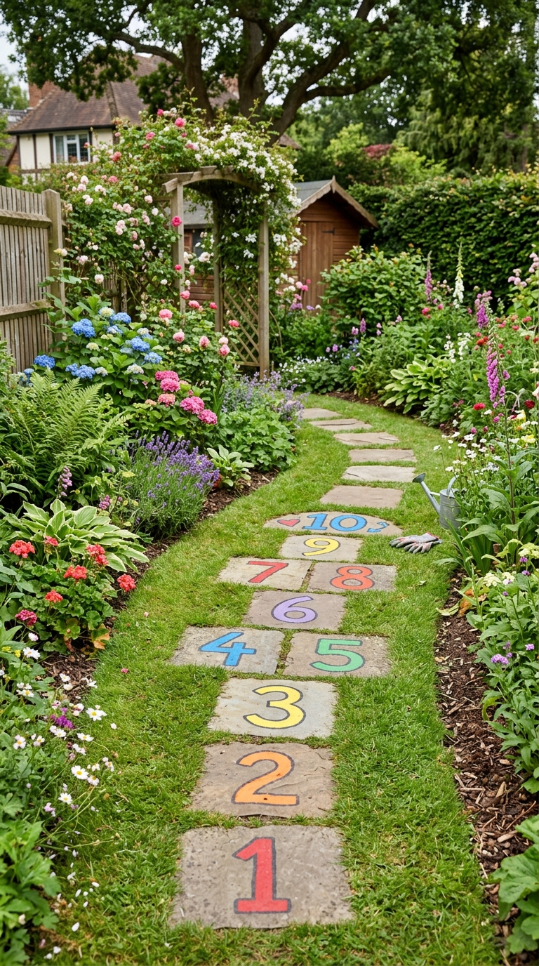Hopscotch stepping stone trail backyard play area for kids