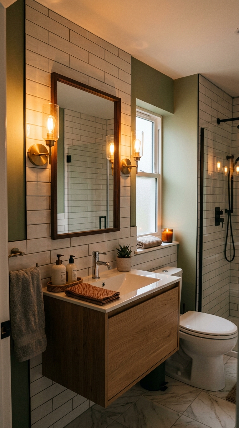 Layered lighting idea for small bathroom decor