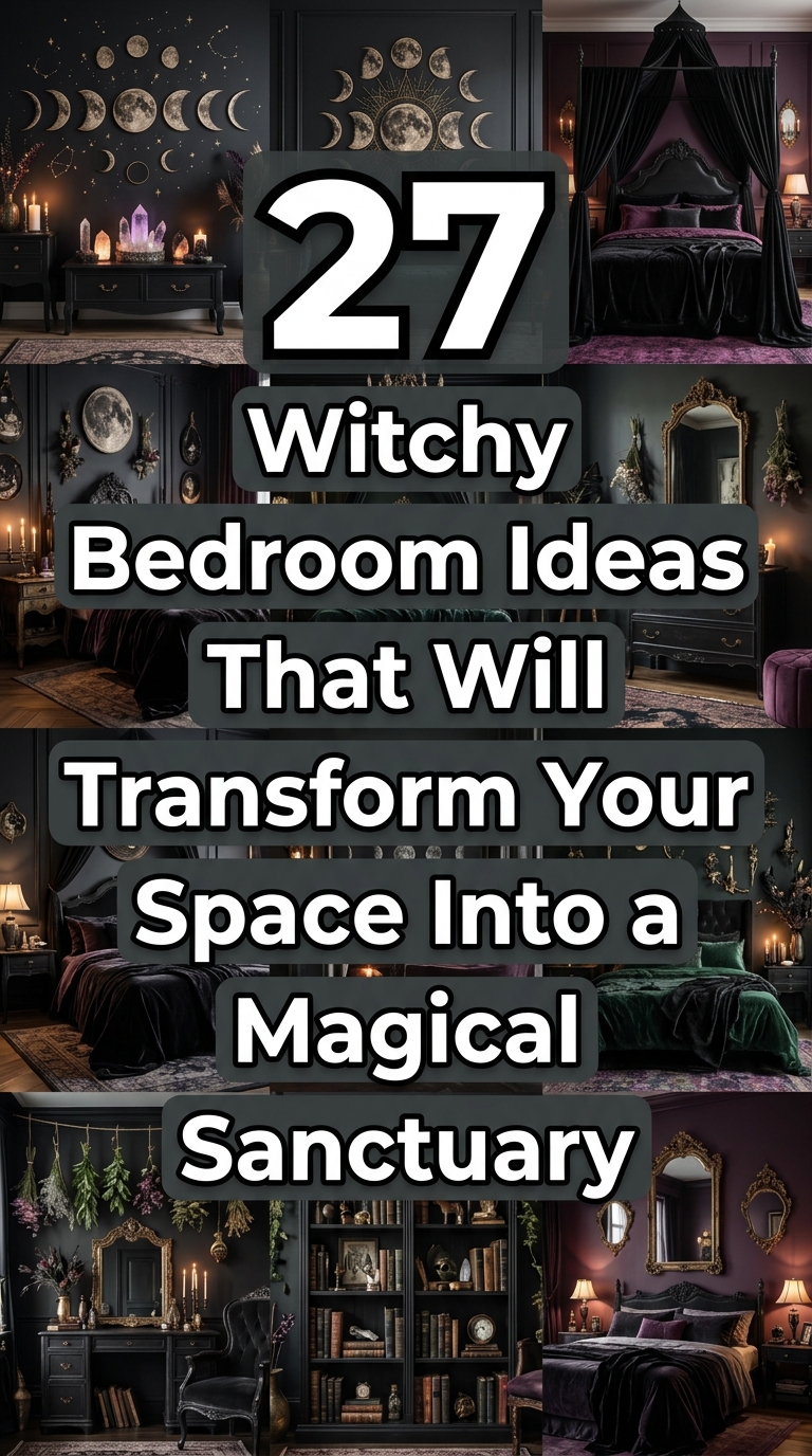 Luxury witchy bedroom with celestial decor and cozy magical styling.