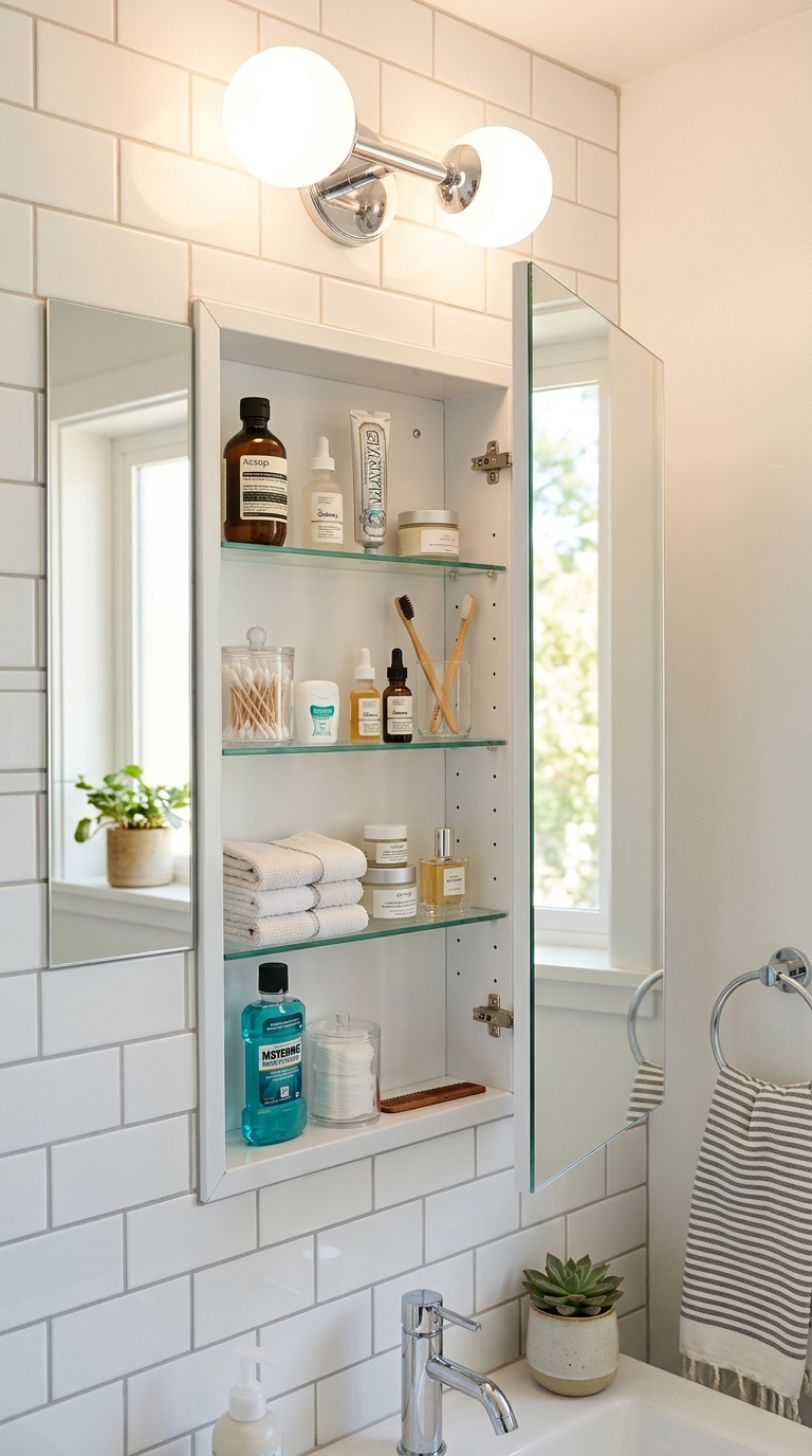 Built-in medicine cabinet idea for small bathroom storage