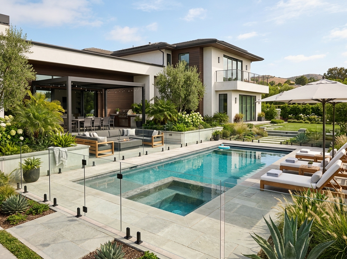 Modern backyard pool fence