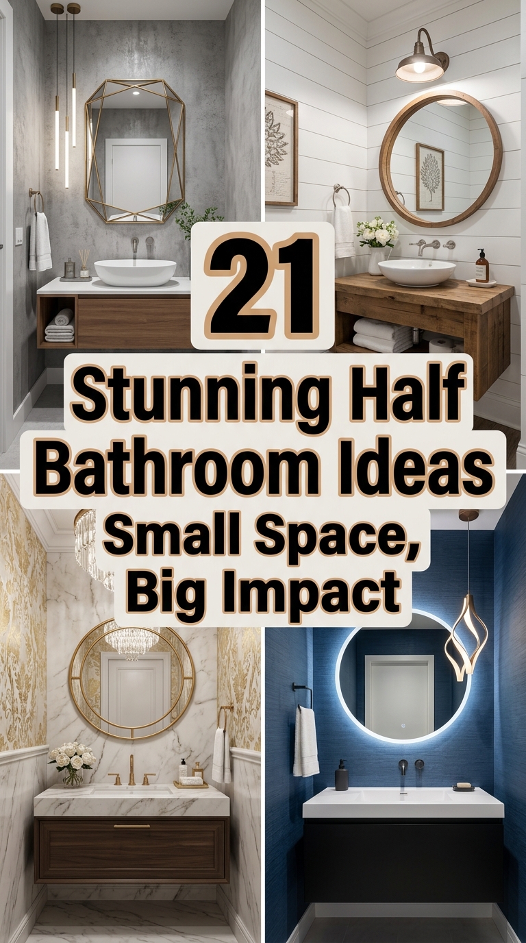 Modern half bathroom with stylish vanity and mirror