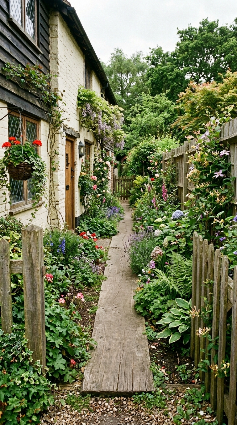 arrow side yard wooden plank walkway path