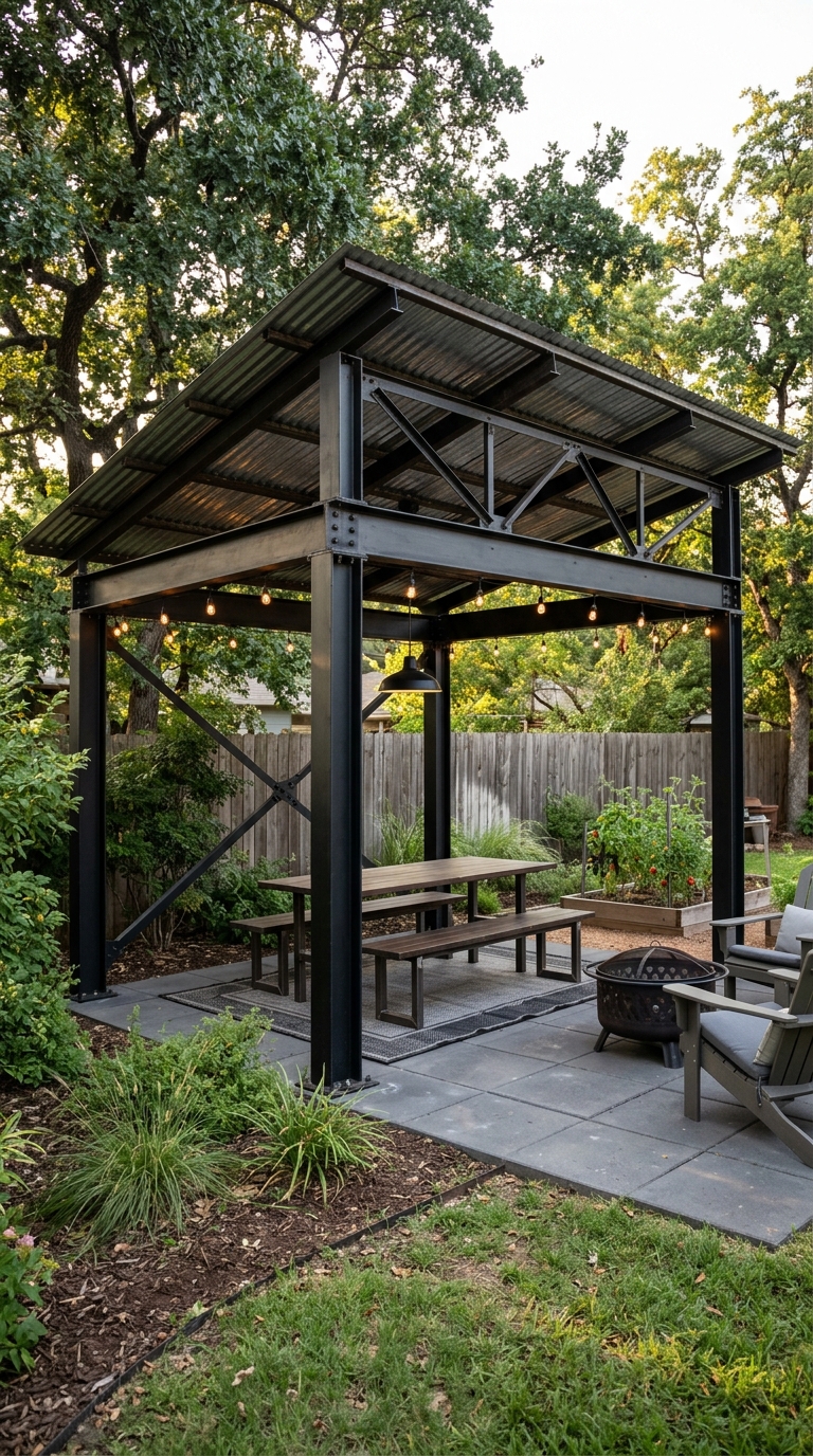 industrial loft style gazebo backyard design