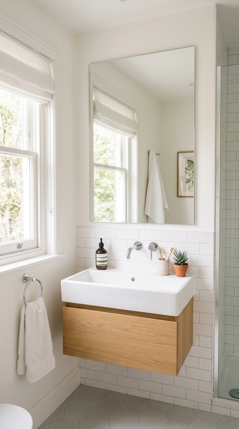 Oversized mirror idea for small bathroom decor