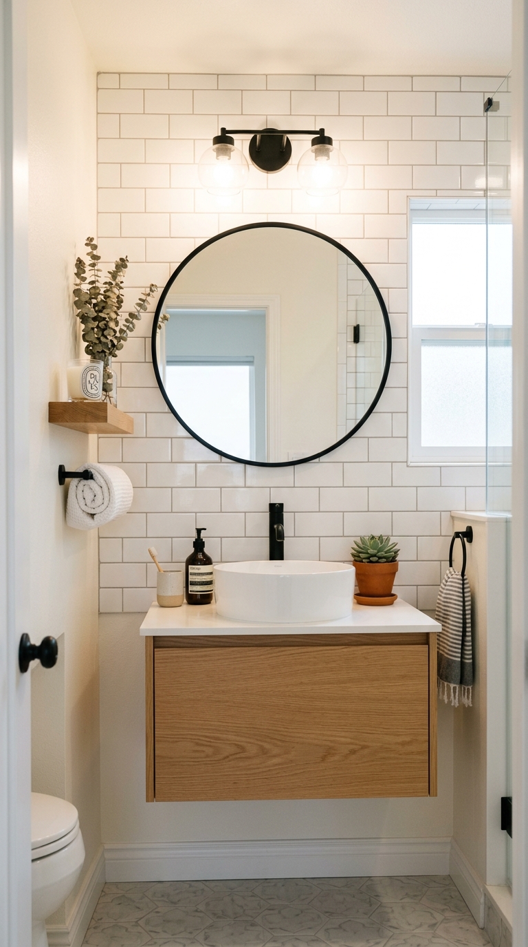 Peel-and-stick tile idea for small bathroom decor