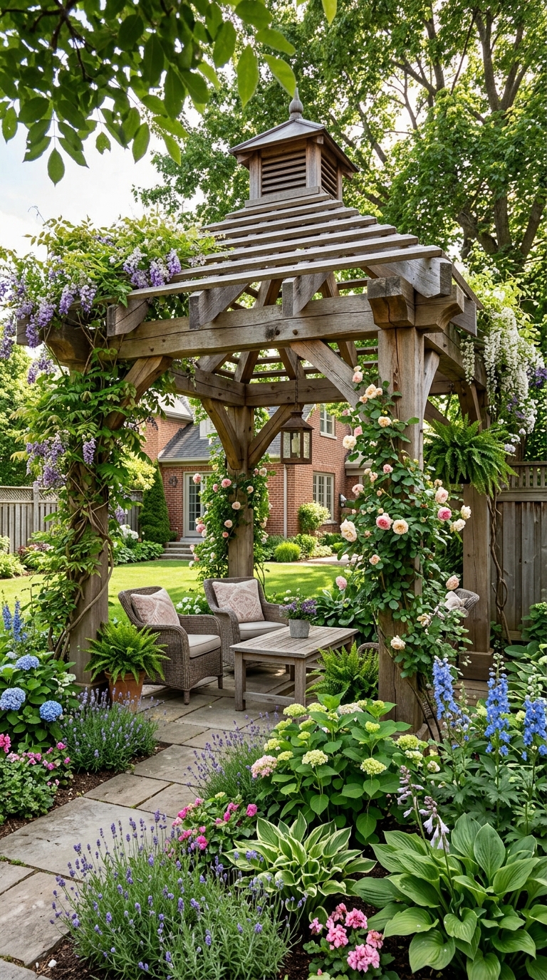 Rustic cedar pergola gazebo hybrid backyard