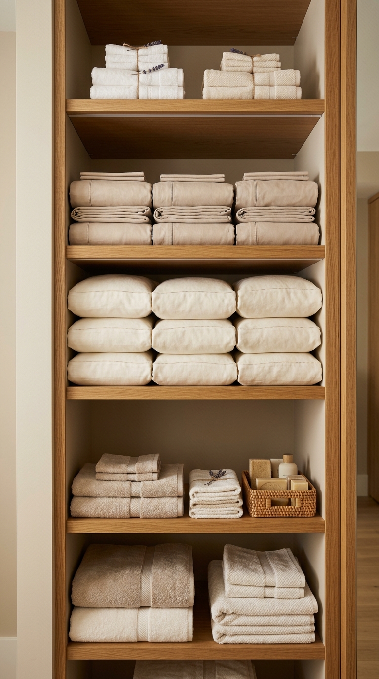 Sheet sets stored neatly inside matching pillowcases