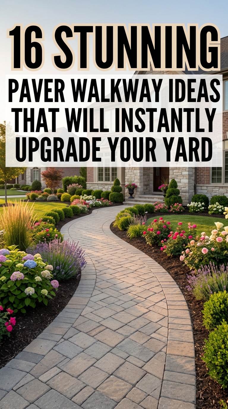Elegant paver walkway through a landscaped garden yard