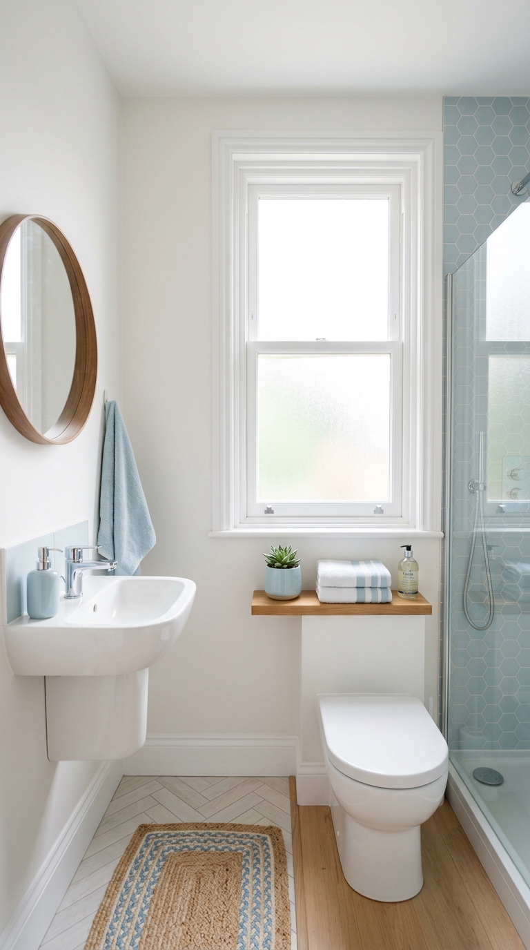Light color palette idea for small bathroom decor