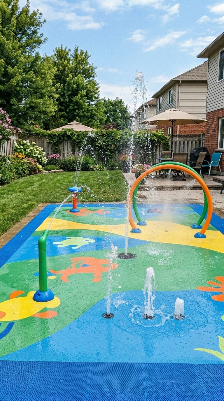 Splash pad zone backyard play area for kids