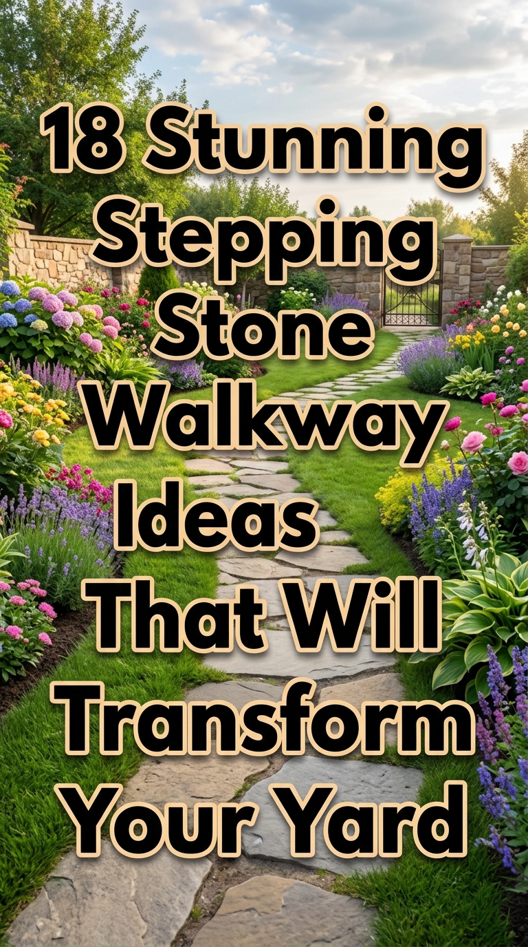 Beautiful stepping stone walkway in a landscaped backyard