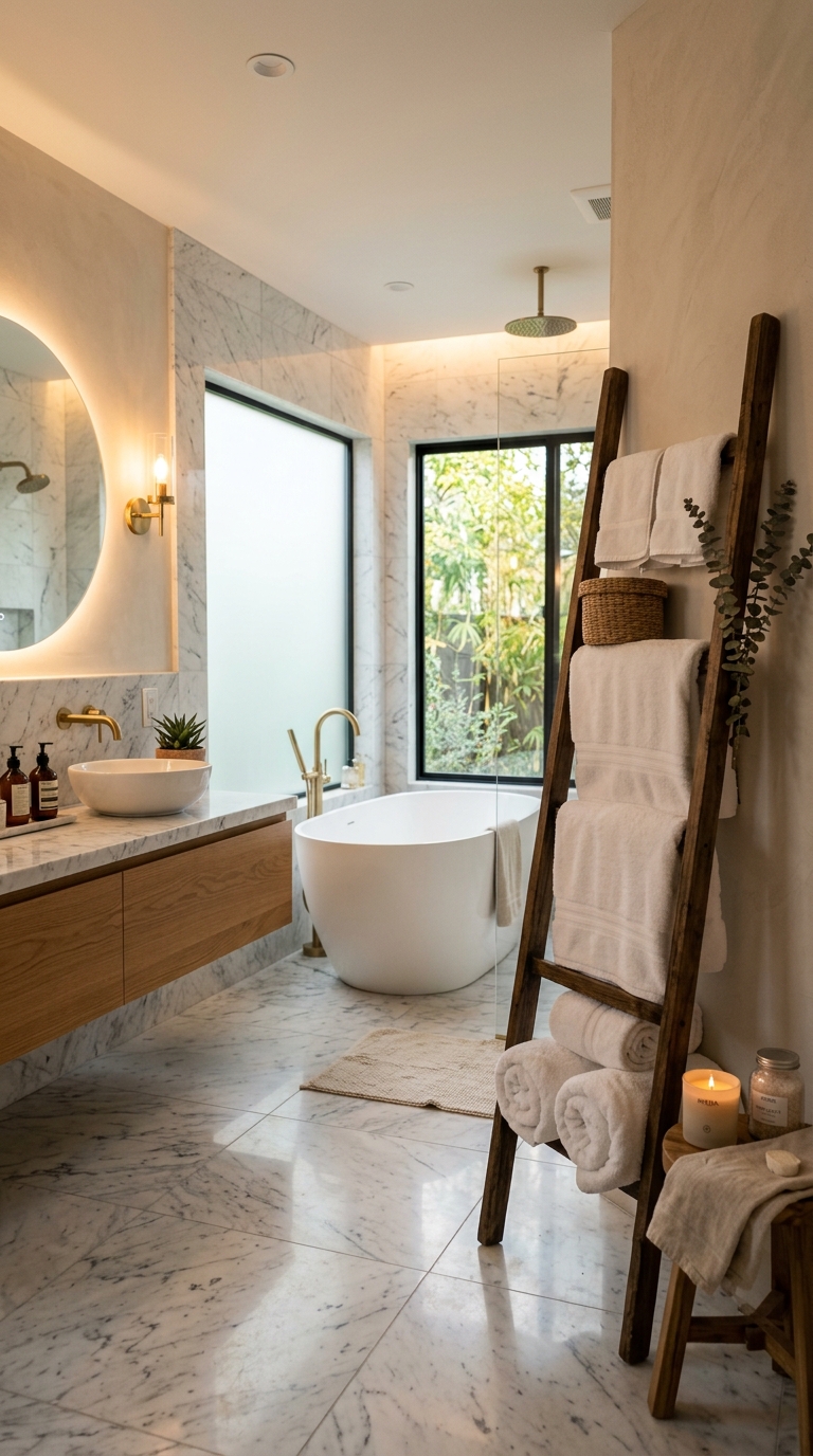 Bathroom towel ladder rack