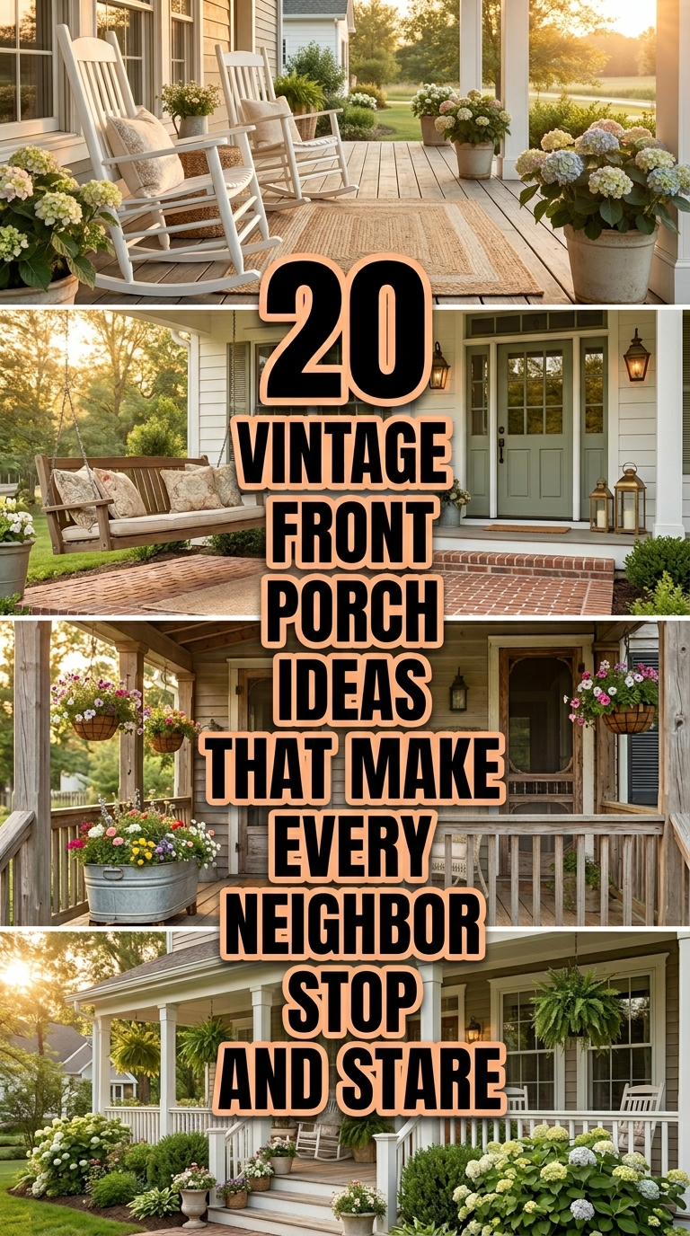 Vintage front porch ideas with charming farmhouse decor and curb appeal