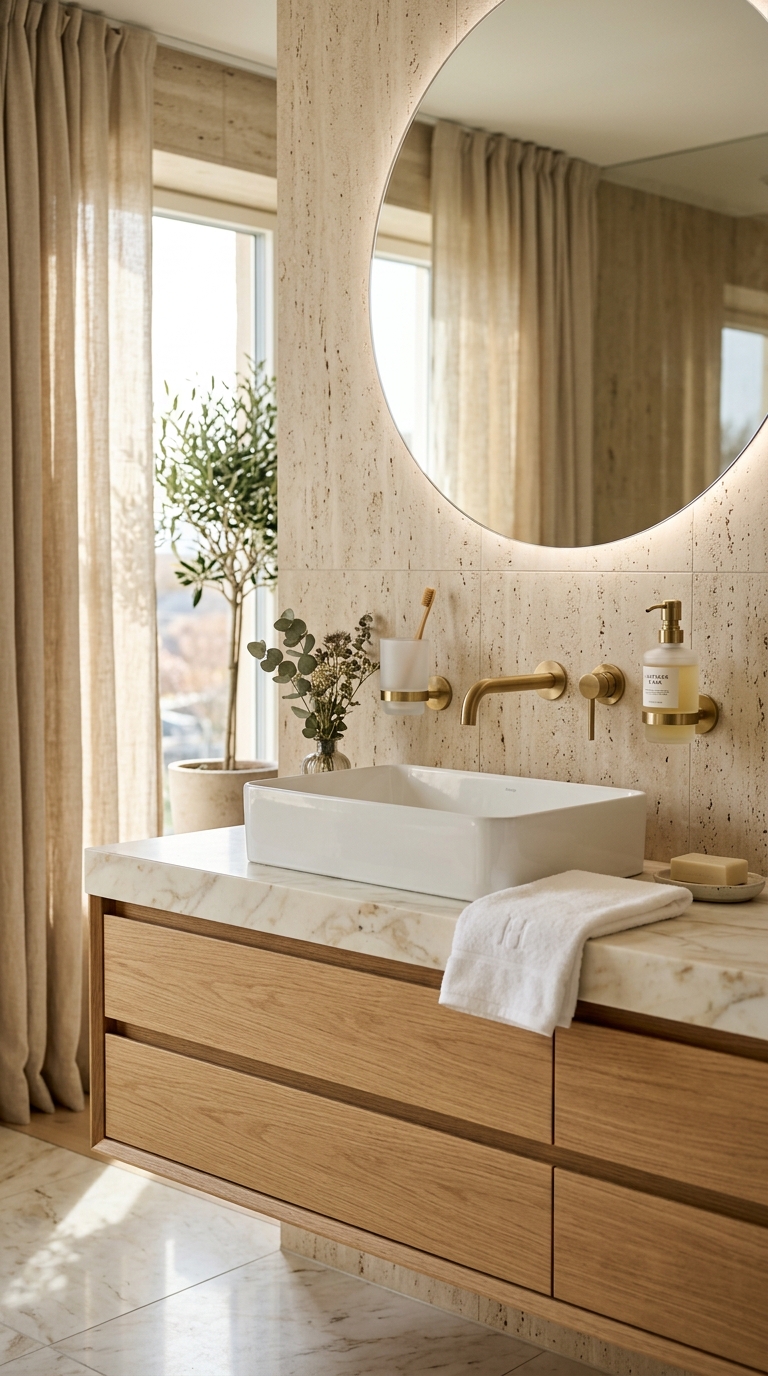 Frosted glass wall-mounted toothbrush holder keeping bathroom counter clear and organized