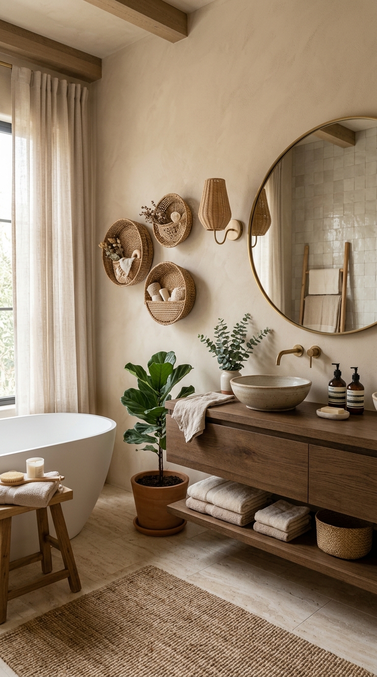 Wicker basket bathroom storage