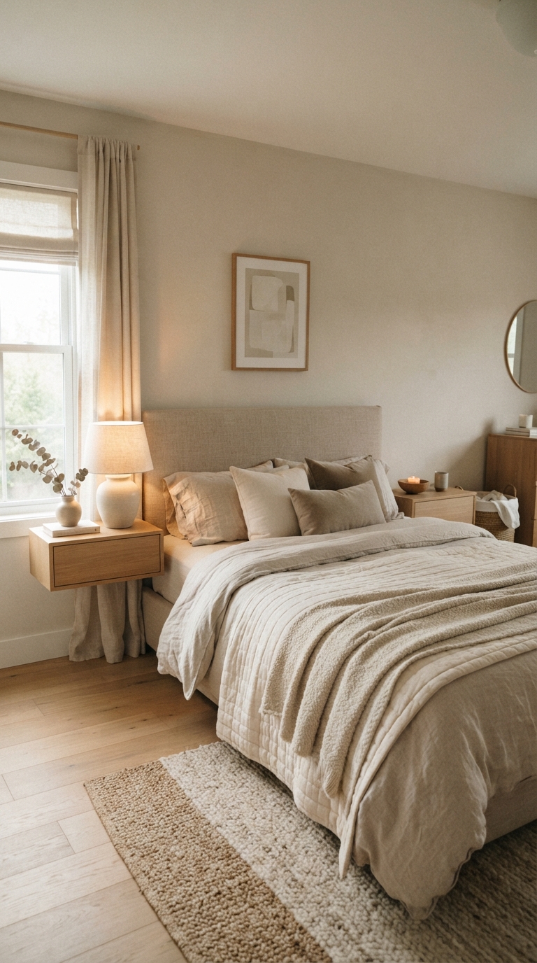Layered beige tones creating a cohesive modern luxury bedroom look