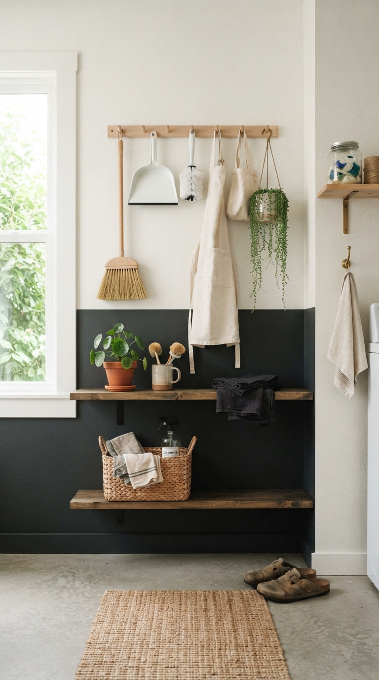 Color-blocked wall idea for a utility storage space