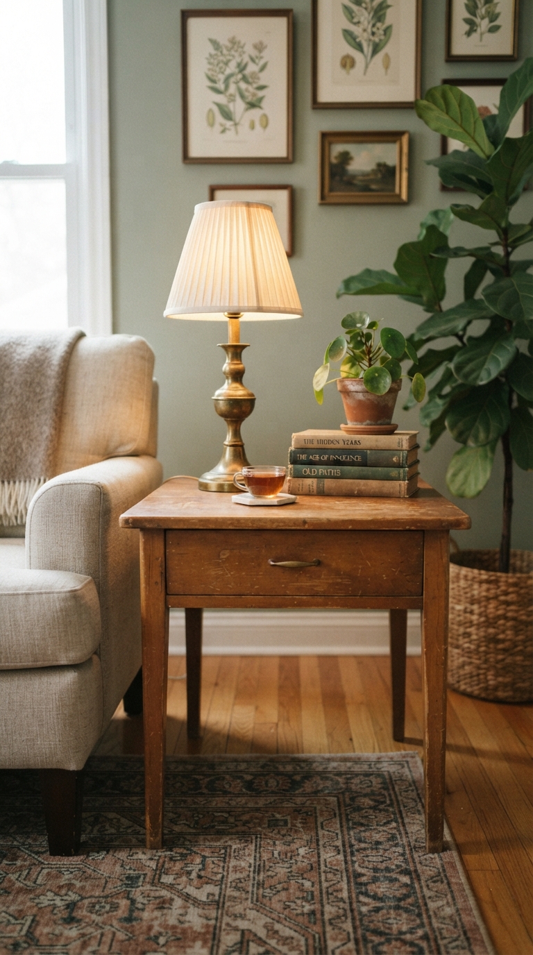 Budget-friendly thrifted furniture styled in an old money home decor look