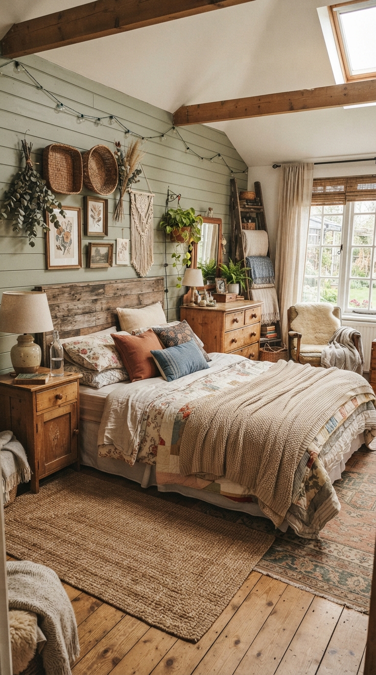 Rustic bedroom decorated on a budget under $500