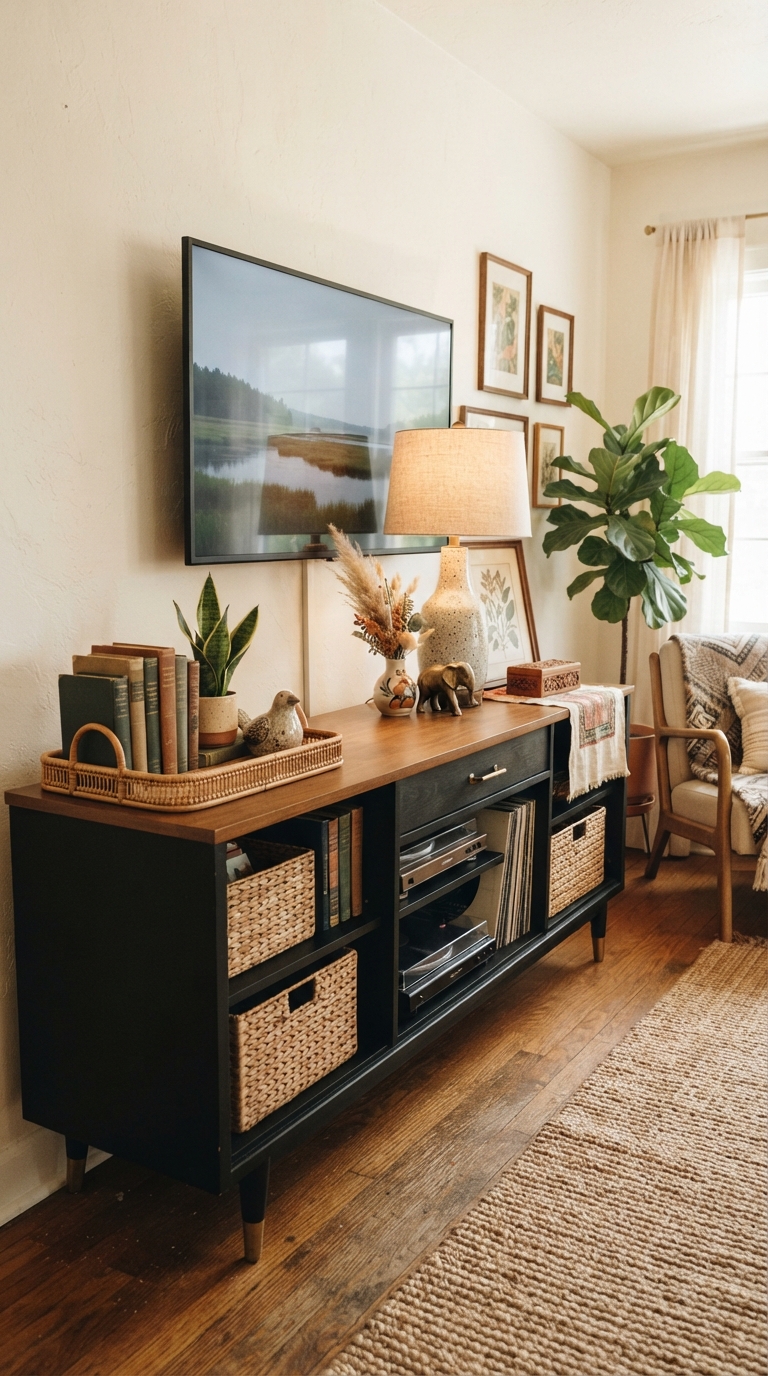 Budget TV console refresh styled under fifty dollars