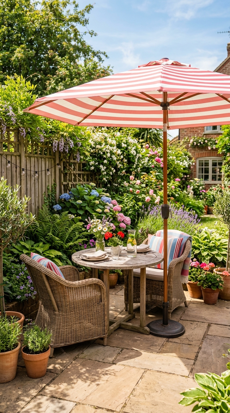 Budget umbrella dining nook patio idea