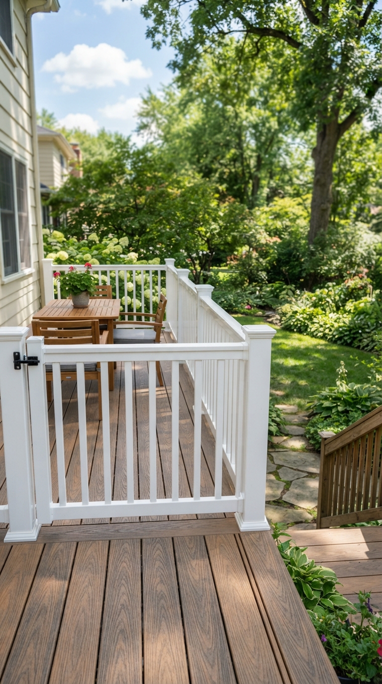 Budget-friendly white vinyl deck railing for a clean low-cost upgrade