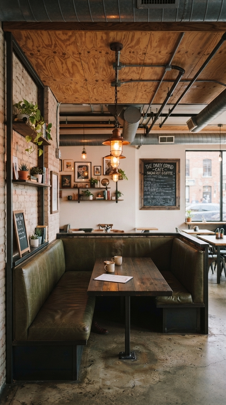 Café-style plywood ceiling in a breakfast nook