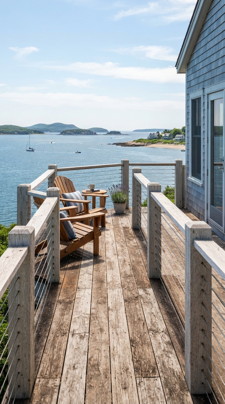 Coastal-style cable deck railing preserving open water views