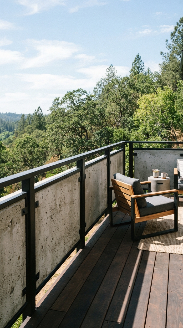 Concrete and metal accent deck railing with a bold urban design